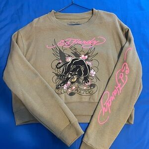 Ed Hardy Women's Olive Sweater with Pink Accents